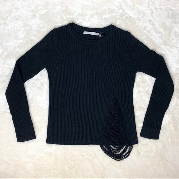 Revolve One Grey Day Robert Sweater Distressed Shredded Knit Black Small - Picture 6 of 16